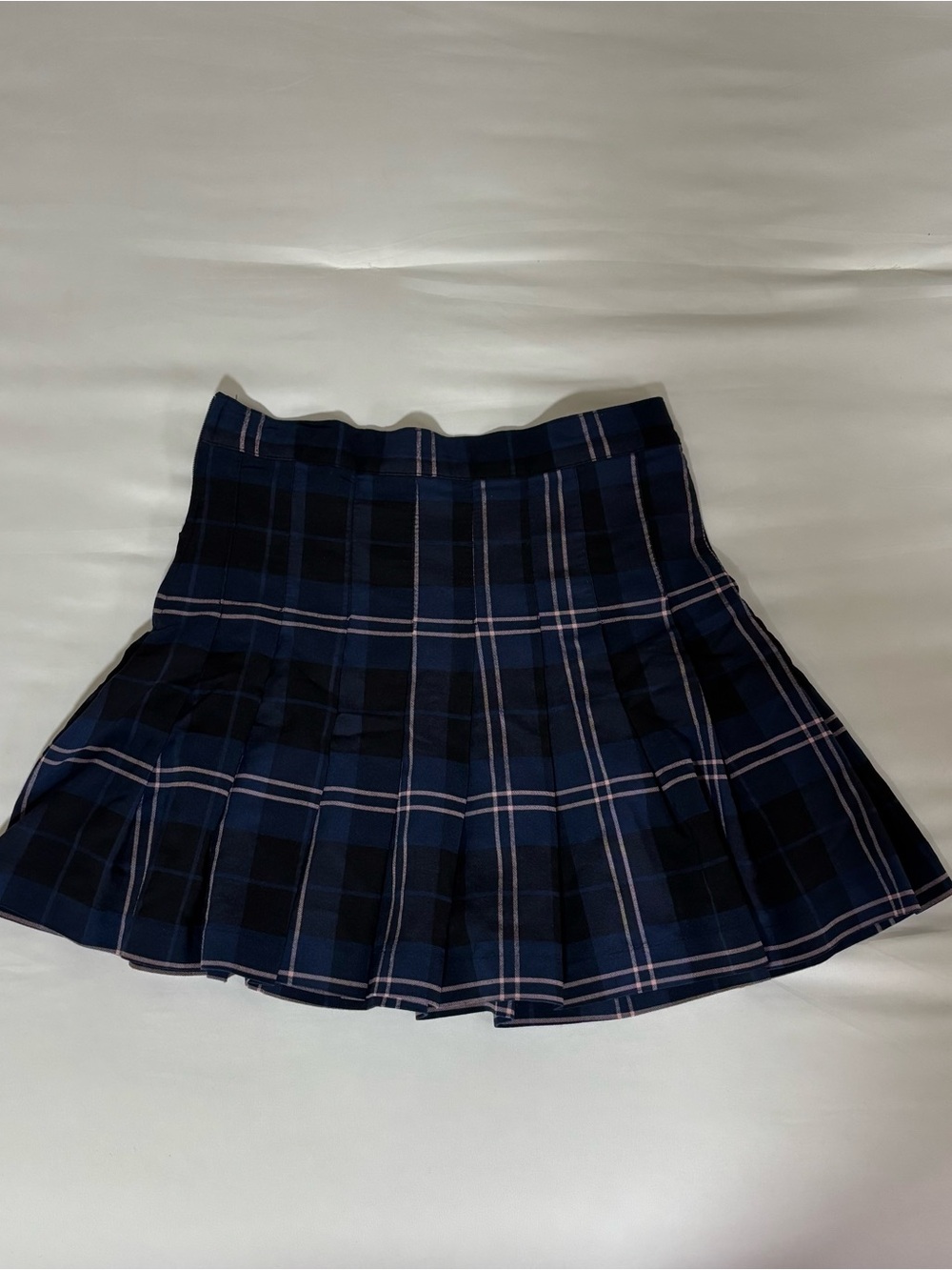 Love Tree Navy Plaid Pleated Mini Skirt with Light Stripe